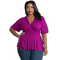 Kiyonna Women's Plus Size Promenade Top, Everyday Soft Jersey V-Neck Knit Top, Casual or Dressy Wear to Work Blouse