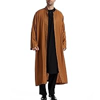Fashion Dressy Oversize Top Mens Long Sleeve Fall Solid Color V Neck Tunic Breathable Comfortable Cotton Brown XXL