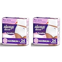 Always Discreet Sensitive, Incontinence & Postpartum Underwear for Women, Maximum Plus Protection, Large, 24 Count (Pack of 2)