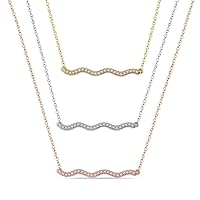 3/8 Ct Diamond Horizontal Triple Wave Layered Bar Pendant Necklace In 10K Tri-Tone Gold (I-J/12-13) 18