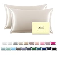 Breathable Mulberry Silk Pillowcase Set - Soft and Silky with Hidden Zipper (Beige, 20