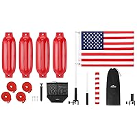 Affordura Boat Fender 4 Pack Boat Bumpers Fenders (Red, 6.5 inch) with American Boat Flag