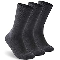 Diabetic Socks for Men Women, Merino Wool Non-Binding Top Crew Socks with Cushion Sole, Seamless Toe 3 Pairs