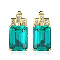 JewelryPalace Emerald Cut 7.6ct Simulated Emerald Clip On Earrings for Women, Green Solitaire Gemstone 925 Sterling Silver 14k Gold Plated Earrings for Girls Jewellery Sets