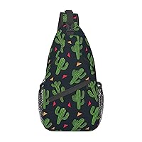 Sling Backpack,Travel Hiking Daypack Cactus Art Print Rope Crossbody Shoulder Bag
