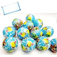 Omura Playset | Mini Planet Earth Soft Foam Stress Balls - 24 Balls Per Box | Bonus: Multi-Purpose #10 Size Pouch (Color May Vary)