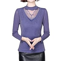 Womens Elegant Mesh Patchwork Shirt Solid Blouse V Neck Long Sleeve Tunic Tops