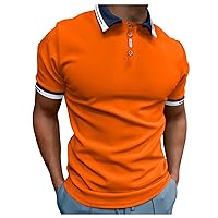 Polo Shirt for Men Classic Contrast Color Slim Fit Short Sleeve Button Up Turndown Collar Golf Polo T-Shirt Casual Top