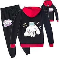 Kids 2 Piece Pullover Hoodie Outfits Cinnamoroll Long Sleeve Zipper Hooded Jacket with Sweatpants Loose Fit Sweatsuit