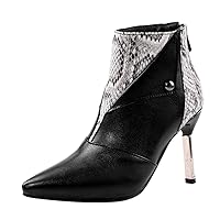 BIGTREE Womens Booties Elegant Pointed Toe Autumn Snake Print Zipper Heel Leather Fahion Ankle Boots