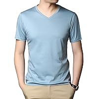 Men's Summer Short Sleeve T-Shirt Fashion V-Neck Mercerized Liquid Ammonia Cotton Loose Half-Sleeve Top