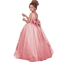 Flower Girls Dress for Wedding Open Back Sleeveless Tulle Princess Pageant Prom Dress with Bow-Knot Puffy Ball Gowns
