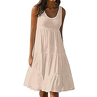 Women Summer Dresses Sleeveless Mini Babydoll Dresses Casual Tank Dress Flowy Pleated Sundresses Print Beach Dress