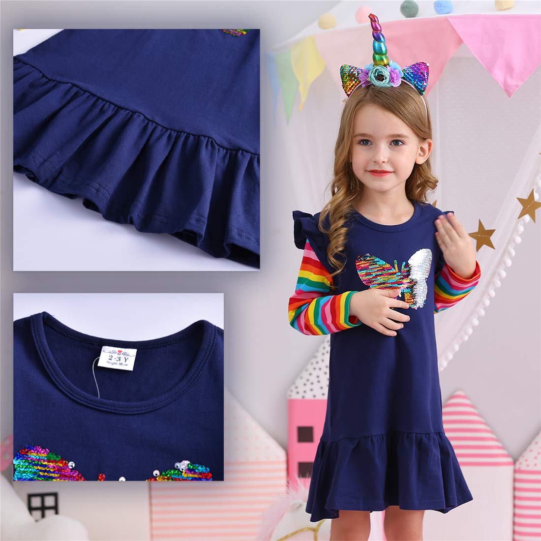 VIKITA Winter Toddler Girl Clothes Long Sleeve Girls Dresses for Kids 2-12 Years