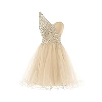 Beaded One Shoulder Prom Party Dress Short Homecoming Dresses