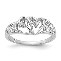 14k White Gold Polished Prong set Diamond Love Heart ring Size 6 Jewelry for Women