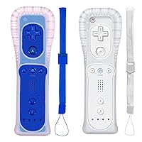 PGYFDAL 2 Packs Classic Remote Controller Compatible for Wii Wii U Console, Gamepad with Soft Silicone Sleeve and Wrist Strap (Dark Blue and White)