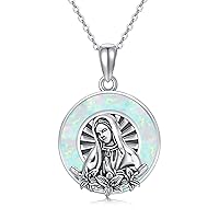 SLIACETE 925 Sterling Silver Santa Muerte/Virgin Mary Necklace for Women Miraculous Medal Pendant Necklace Catholic Religious Jewelry Gifts