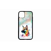 Rainbow German Shepherd iPhone Case Protective Shock Absorbent Light Weight Phone Case Black Case with 2D Printed Alu Plate for Girl Woman Boy Man by Norie and The Froggy (iPhone 12 Pro)