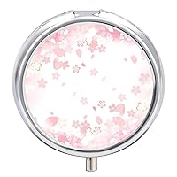 Pill Box Cherry Flowers (12) Round Medicine Tablet Case Portable Pillbox Vitamin Container Organizer Pills Holder with 3 Compartments