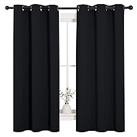 Halloween Pitch Black Solid Thermal Insulated Grommet Blackout Curtains/Drapes for Bedroom Window (2 Panels, 42 inches Wide by 63 inches Long, Black)