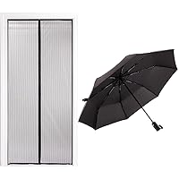 Gorilla Grip Magnetic Screen Door and Compact Umbrella, Magnet Closure Curtain in 39x83 Inch Mosquito Repellant, Umbrellas for Travel Easily Collapsible, Both in Black, 2 Item Bundle