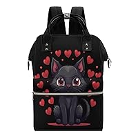 Black Cat in Love Diaper Bag Backpack Travel Waterproof Mommy Bag Nappy Daypack