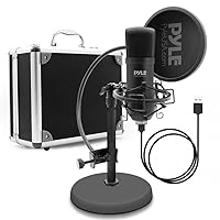 Pyle USB Microphone Kit, Cardioid Condenser Mic with Desktop Stand, Ideal for Gaming, Streaming, Podcasting, Studio, YouTube, Works with Windows, Mac, Linux - PDT100