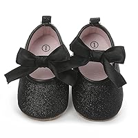 Timatego Baby Girl Mary Jane Flats Lace Bow Non-Slip Soft Sole Newborn First Walker Wedding Princess Party Dress Shoes