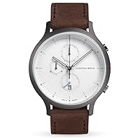 Lilienthal Berlin Chronograph Dark Silver White with Brown Leather Strap, silver, Strap.