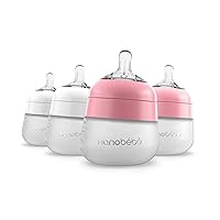 Flexy Silicone Baby Bottle, Anti-Colic, Natural Feel, Non-Collapsing Nipple, Non-Tip Stable Base, Easy to Clean 4-Pack, Pink/White, 5 oz