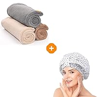 YFONG 3 Pack Hair Towel Wrap + 1 Pack Reusable Shower Cap for Women