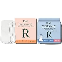 Rael Bundle - Organic Cotton Cover Incontinence Regular Liners (48 Count), Reusable Cloth Pantyliners 1 Pack (White, 3 Count)