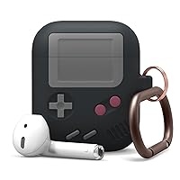 elago AW5 Compatible with AirPods Case 1 & 2, Classic Game Player Design Case with Keychain, Durable Silicone Construction (Black) [US Patent Registered]