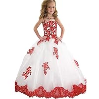 Lace Appliques Beads First Communion Dress Pageant Gown Ball Gown Flower Girl Dress