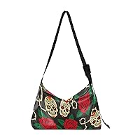 ALAZA Sugar Skull Rose Flower Floral Womens Tote Bag Leather Shoulder Bag For Women Men Large Hobo Cross Body Bags Handbag
