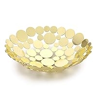 OwnMy Metal Fruit Bowl Basket Creative Table Centerpiece Fruit Stand Decorative Countertop Fruit Holder for Kitchen Counter, Iron Large Fruit Plate Round Storage Tray for Bread Snacks Candy (Golden)