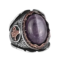 Ottoman Tugra Silver Ring, Natural Gemstone Ring, 925 Solid Sterling Silver Ring For Men, Unique Ring