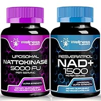 NAD Supplement, 1500mg - Liposomal NAD+ Supplement with Resveratrol, Nad Plus Boosting Supplement │Nattokinase Supplement Capsules - 5000 FU - Enzymes from Pure Japanese Natto Extract, Heart and Immun