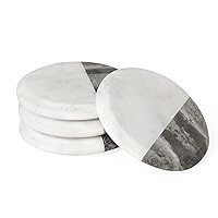 Torre & Tagus Round Marble Coasters Set of 4 for Drinks - Real Solid Marble Coasters for Coffee Table, Contemporary Beverage Holder & Bar Cart Decor for Kitchen, Living Room, Bartending, White/Gray