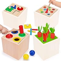 4 in 1 Wooden Block Shape Sorter Montessori Toys for Toddler 1 2 3 Year Old Carrot Pulling Harvest Catch Insect Game Early Development Fine Motor Skills for Boy Girl 7 9 12 18 Birthday Easter Gifts