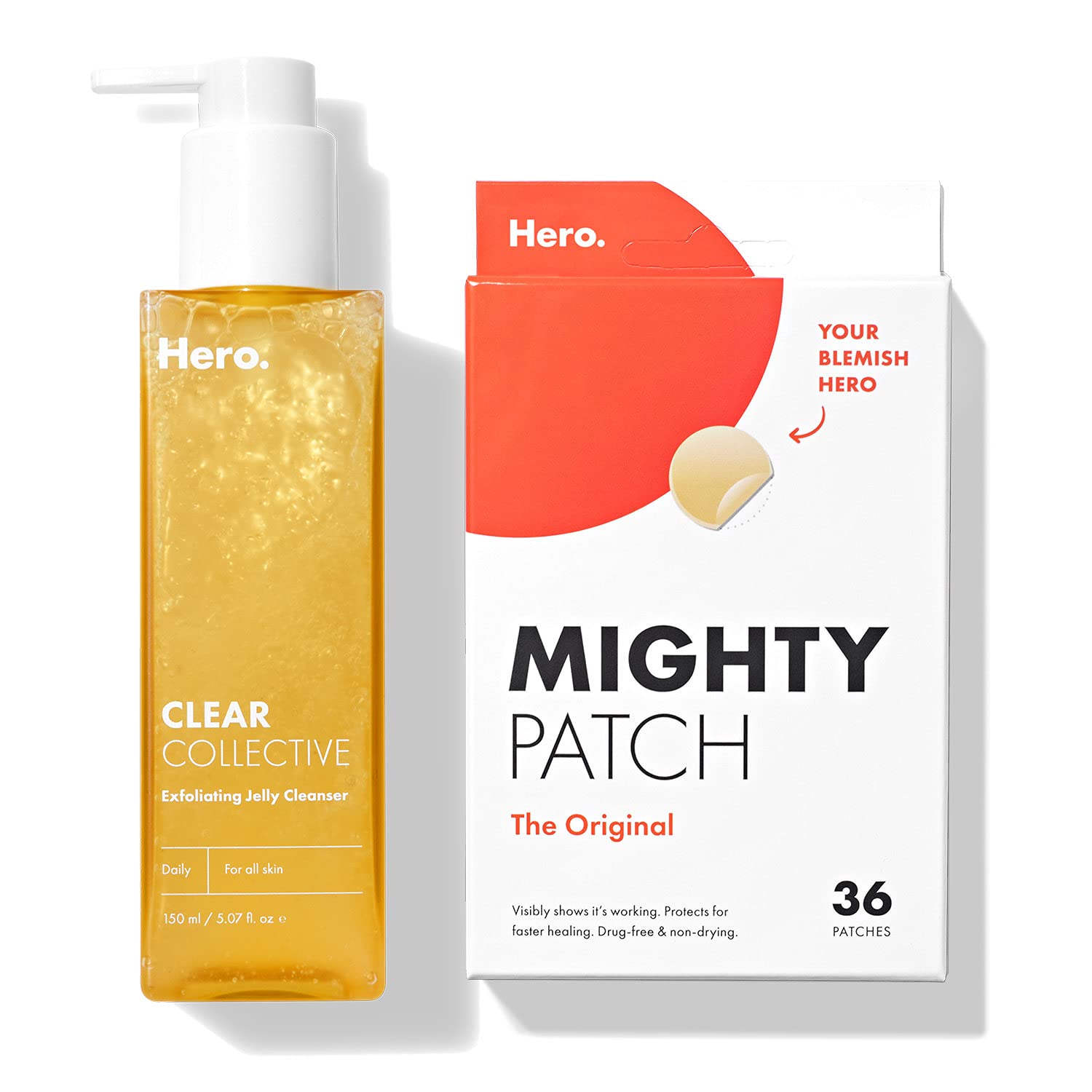 Mighty Patch Hero Original (36 count) and Exfoliating Jelly Cleanser Bundle