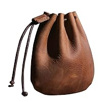 Vintage Leather Drawstring Bag Money Pouch Coin Purse Purse Handbag Carrying Bag Men, light brown