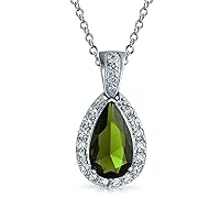 Classic Bridal Jewelry Large Pear Shape 24X15 Solitaire Teardrop Halo AAA 15CT CZ Simulated Gemstone Pendant Necklace For Women Prom Bridesmaid Wedding Silver Plated