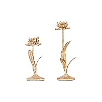 Cut Metal Flower Shaped Taper Candle Holder in Distressed Gold Finish (Set of 2 Sizes)