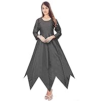Women's Long Dress Handkerchief Solid Art Poly Silk Tunic Wedding Wear Grey Maxi Gown Plus Size