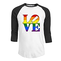 Love Rainbow Lesbian Gay Pride LGBT Men's 3/4 Sleeve Shoulder Funniest T-shirt Black