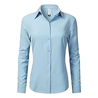 Womens Button Down Shirts Stretchy Long Sleeve Basic Work Formal Casual Blouse