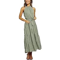 Brandless Women Casual Dress Summer Polka Dot Bowknotted Flared A-Line Cocktail Maxi Dresses