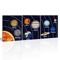 KAIRNE Kids Space Room Decor Framed Outer Space Wall Art Set Of 3 (12X16inch) Kids Picture Planets Pictures Solar System Educational Teaching Poster for Boys Room Nursery Kids Playroom Decor